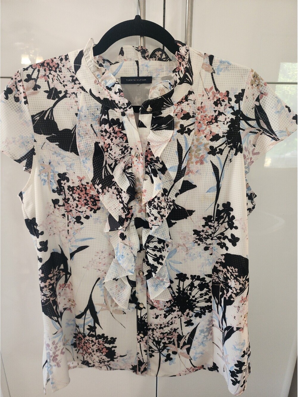 Tommy Hilfiger Women's Floral Ruffle Front Blouse, 100% Polyester, Size Not Spec